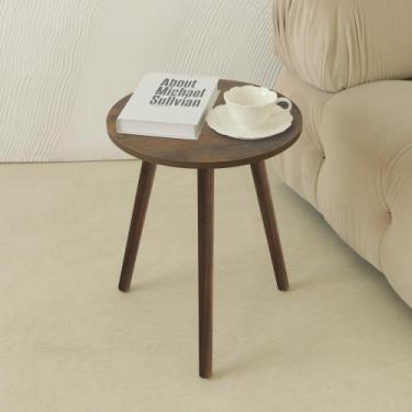 Imagem de Mesa lateral AWASEN, redonda, rústica, de madeira marrom, sala de esta