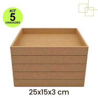 Imagem de Kit 5 Bandejas Decorativas e Organizadoras em MDF Reta sem Alça 25x15x