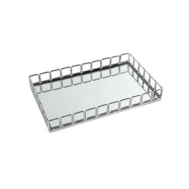 Imagem de Bandeja Decorativa Retangular em Metal Prata 30cm KV0260 BTC