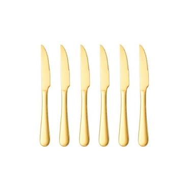 Imagem de Faca de Mesa Serrilhada Dourada Ouro Talher Inox Jogo 6un - CASACHA