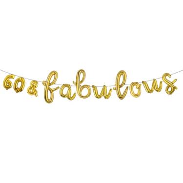 Imagem de 60 & Fabulous Banner de balão, decorações divertidas de festa com glitter multicolorido para artigos de decoração de festa de aniversário de 60 anos (C 60 e ouro fabuloso)