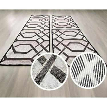 Imagem de Jogo de passadeira de cozinha tapete em jacquard antiderrapante 3 peças decoração impecável(Jogo M20 Hexagonal)