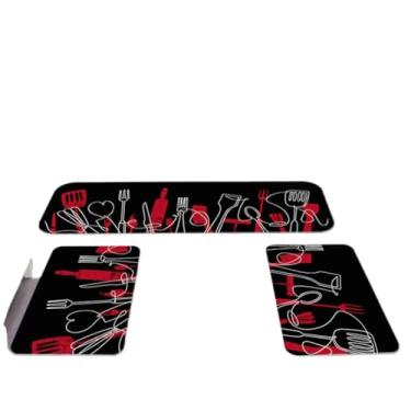 Imagem de Kit 3 Tapetes Para Cozinha Antiderrapante Estampa Folhas Verdes Naturais(15)