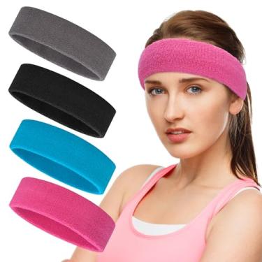 Imagem de Conjunto de faixas de suor, faixa esportiva para homens e mulheres, 4 peças de faixas de algodão para suor, faixa de suor atlética com absorção de umidade para tênis, basquete, futebol, ginástica