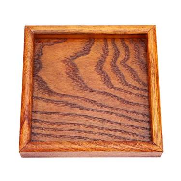 Imagem de Bandeja de chá de madeira maciça, prato de servir ecológico premium com bordas elevadas, superfície lisa, grão de madeira, 12,5 x 12,5 cm, para chá, sushi, sobremesas, café, uso doméstico