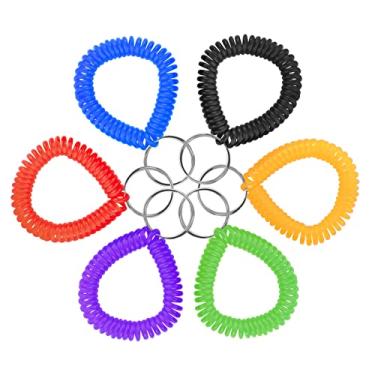Imagem de Chaveiro de bobina de pulso de 6 cores, pulseira de bobina de plástico, pulseira elástica de mola espiral, porta-chaves de pulso para sauna, academia, piscina, crachá de identificação e esportes ao ar