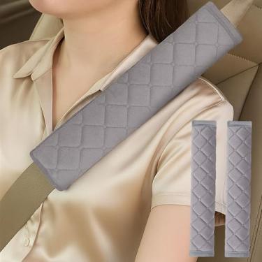 Imagem de Capa de assento automotivo 2 peças – Capa de cinto de segurança estendida de 28 cm, almofada de cinto de segurança quente para acessórios de carro, cinza