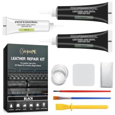 Imagem de SIHOOPE Kit de reparo de couro preto para móveis, couro e vinil kit de reparo para interior de carro, sofás, assento de carro, jaqueta, sofá, barco ou bolsa, restaura falso, artificial, plissado