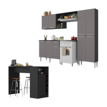 Imagem de Armário De Cozinha Com Mesa Gourmet Pequim Multimóveis Mp2205 Preto/la