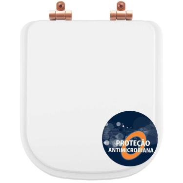 Imagem de Assento Sanitário Poliéster Antibactéria Soft Close Piano Branco Para Vaso Deca Com Ferragem Rose Gold
