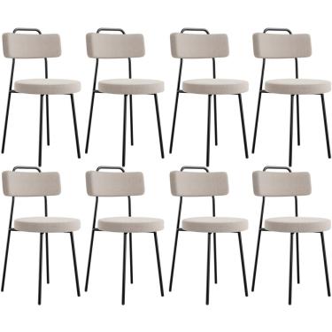 Imagem de Kit 08 Cadeiras Decorativas Estofada Para Sala De Jantar Barcelona L02 Bouclê Creme - Lyam Decor