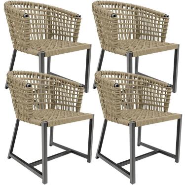 Imagem de Kit 04 Cadeiras Decorativas Para Área Gourmet Cozinha Corda Náutica Belize D04 Bege - Lyam Decor