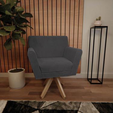 Imagem de Poltrona Laura Base Giratória De Madeira Linho Cinza escuro