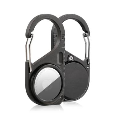 Imagem de Capa para AirTag com mosquetão, 1 pacote de chaveiro de metal à prova de choque AirTag, protetor antiarranhões para mochilas, chaves, bagagem, acessórios para localizadores de itens GPS (preta)