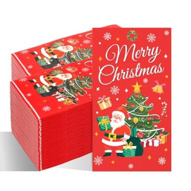 Imagem de Guardanapos de papel de Natal, 200 peças de guardanapos descartáveis de Natal para convidados, toalhas de mão decorativas de Natal vermelhas para enfeites de Natal festivo festa de casamento cozinha