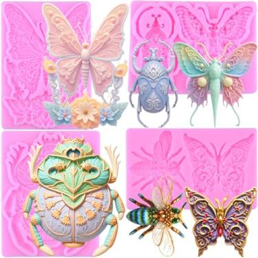 Imagem de MIYAHOUSE Moldes de silicone para fondant de insetos para decoração de bolos, topo de cupcake, pasta de goma de chocolate, argila de polímero, conjunto de 4