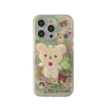 Imagem de Compatível com Magsafe Magnetic Kickstand Soft TPU Case para Apple Brown Bege Teddy Bear Verde Trevo Folha Floral Desenho Japonês Fresco Bonito Adorável Meninas Crianças (para iPhone 16 Pro Max)