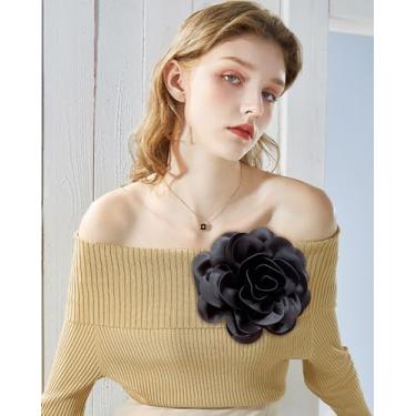 Imagem de Broche de flor rosa em tecido de cetim delicado broches grandes de lapela elegante flor de seda broche grande para mulheres festa de casamento dança banquete vestido terno acessórios de roupas joias