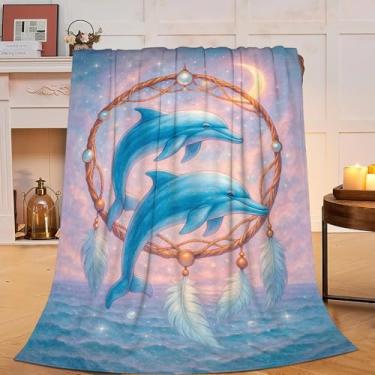 Imagem de Cobertor de golfinho mágico oceano golfinhos apanhador de sonhos cobertor macio aconchegante lã felpudo coisas quentes roupa de cama berçário cobertores de bebê presentes para meninos meninas crianças