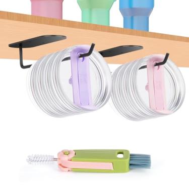 Imagem de E-ROOM TREND Organizador de tampa de copo pacote com 2, organizador de tampa de copo de 23 cm para copo Yeti/Stanley Tumbler/tampas de copo modernas simples, gancho de tampa autoadesivo para