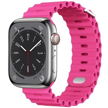 Imagem de AIRPROCE Compatível com Apple Watch Ocean Bands de 38 mm a 49 mm, Pulseira Esportiva de Silicone Macio para iWatch Ultra SE Series 8 7 6 5 4 3 2 1 Sport Edition para Mulheres e Homens (Rosa Choque)