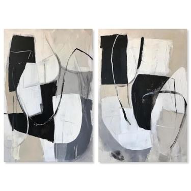 Imagem de Serenidade neutra: conjunto minimalista abstrato par 2 painéis impressão em tela boho arte por Art Remedy, galeria embrulhada, 25 x 38