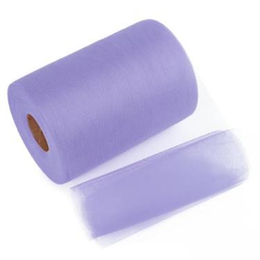 Imagem de LoomJoyz Fita de tule roxa clara 15 cm x 100 metros (91,4 m) fita de tecido carretel ideal para saia tutu arte embrulho de presente buquê de flores artesanato casamentos arranjos florais