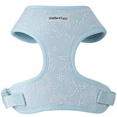 Imagem de Bobotails Moring Glory Peitoral para cães com conjunto de clipe de coleira em D, ajustável macio acolchoado e tecido de algodão, colete para animais de estimação para cães médios e pequenos (azul