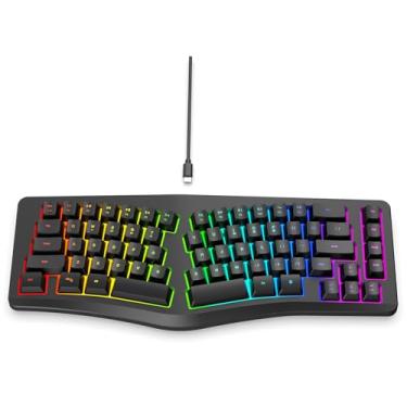 Imagem de Yunseity Teclado ergonômico dividido, 69 teclas com 18 modos RGB retroiluminado para computador, teclas confortáveis, espaços compartilhados, design dividido para digitação confortável (preto)