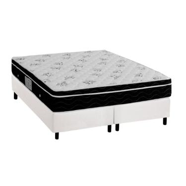 Imagem de Cama Box Queen: Colchão Molas Ortobom Nanolastic Physical Spring + Base Crc Courano Branco(158x198)