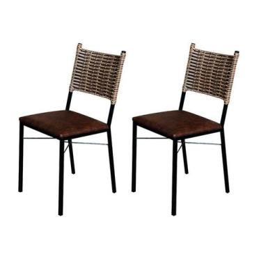 Imagem de Kit 2 Cadeiras Para Cozinha Preta Ratan Cappuccino Assento Estofado - 