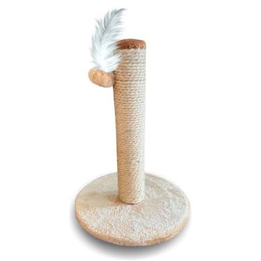 Imagem de Arranhador Para Gatos Redondo Poste Com Brinquedo Pet Sisal Bege - JKV