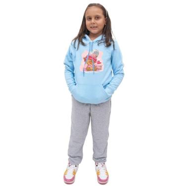 Imagem de Kit Conjunto Moletom Infantil Feminino Blusa Canguru Capuz Estampa Urso de Pelucia Com Calça