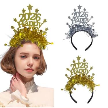 Imagem de 2pcs 2026 Happy New Year Headband with Star Boppers Gold Silver 2026 New Year Hairband Headwear Party Decorations