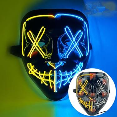 Imagem de SHANJIA Máscara de Halloween, máscara iluminada, crânio assustador com iluminação LED para festival de Halloween, cosplay, baile de máscaras, festa de carnaval (estilo 7)