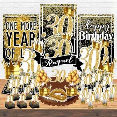 Imagem de Kit Festa Aniversário Personalizado 15 18 20 30 40 50 60 70 Anos Idades - Decoração Lembrancinha (Kit + Vela Aniversário,30 Anos- Preto)