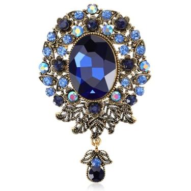 Imagem de YBEATY Broche de diamante vintage em forma de gota de cristal elegante broches de crachá de flor broche de lapela antigo pingente de corpete cachecol clipe de filigrana buquê acessório oco para