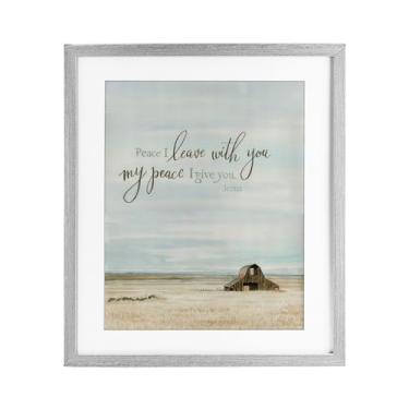 Imagem de Stupell Industries Impressão emoldurada cinza Leave with Peace Barn sob vidro, design de Cindy Jacobs, 53 x 43 cm