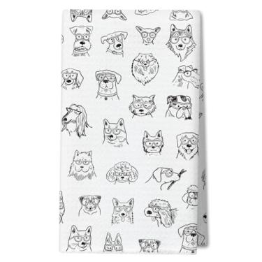 Imagem de WwongxianB Toalhas de cozinha de cachorro fofas decorativas, toalhas de chá preto e branco toalhas de mão panos de prato altamente absorventes 40 x 61 cm, decoração de sala de jantar de banheiro