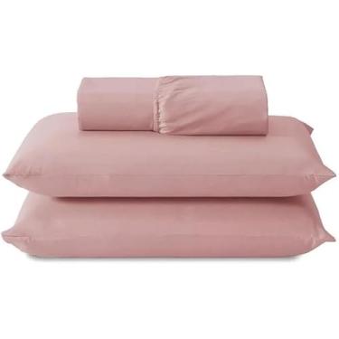 Imagem de Jogo de Lençol Queen Premium, 100% Algodão, 400 Fios, 3 Peças com Elástico, Cinza (ROSA)