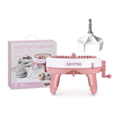 Imagem de qooarker SENTRO Máquina de tricô, 40 agulhas de tear de tecelagem inteligente, máquinas de tricô giratórias redondas com alça de manivela, adaptador de energia com broca de aço hexagonal para