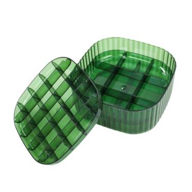 Imagem de Porta Joias Organizador Triplo em Acrílico Verde, 3 Bandejas com 32 Compartimentos, 15x15x7.5cm, Design Transparente para Anéis, Brincos e Alianças