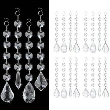 Imagem de 20 peças de prismas de cristal sortidos, peças de reposição de lágrima de vidro transparente e lustre de gelo com ganchos, apanhadores de sol multiformas para lâmpadas de janelas, árvore de Natal
