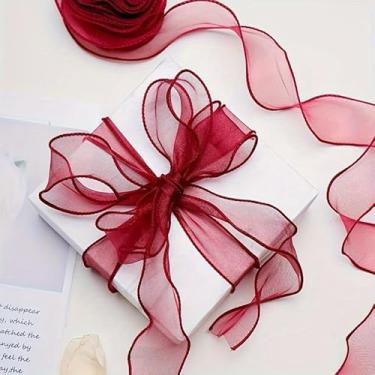 Imagem de 1 rolo 10 jardas × 4 cm fita de organza transparente elegante - poliéster para embrulho de presente, caixas de bolo, buquês