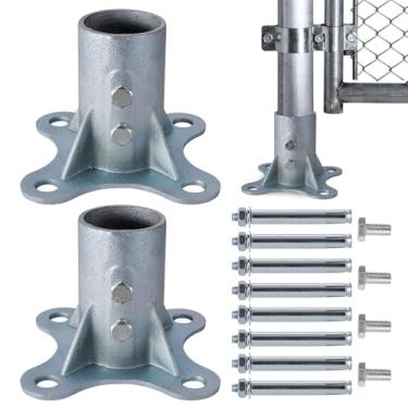Imagem de Poste de cerca de elo de corrente flange de piso de 6 cm, flange de tubo, poste de cerca galvanizado, base de poste de cerca (pacote com 2)