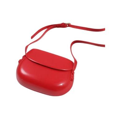 Imagem de Bolsa feminina transversal brilhante de ombro simples casual vermelha