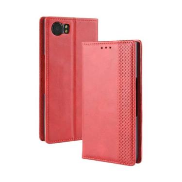 Imagem de Capa para BlackBerry KEYONE,Retro Flip magnético,Caso de telefone de couro PU,Design de carteira com 3 slots de cartão e 1 clipe de dinheiro -Red