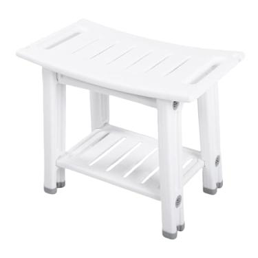 Imagem de Kavolet Banco de Chuveiro Com Duas Alças, Estrutura Robusta e Parafusos Em Aço Inoxidável 304 para Uso Em Banheiros/internos/externos (Versão de atualização branca com almofada)