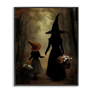 Imagem de Stupell Industries Witch & Daughter Arte giclée emoldurada preta floresta mística, design por Arlington Prints, 20 x 16