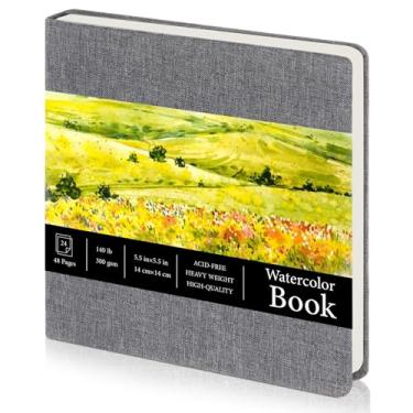 Imagem de Tenceur 1 caderno de desenho em aquarela de 14 cm x 14 cm, caderno quadrado de aquarela, prensa a frio, 63,5 kg, papel de algodão 300 g/m², 48 páginas, caderno, blocos de papel, presentes de fim de